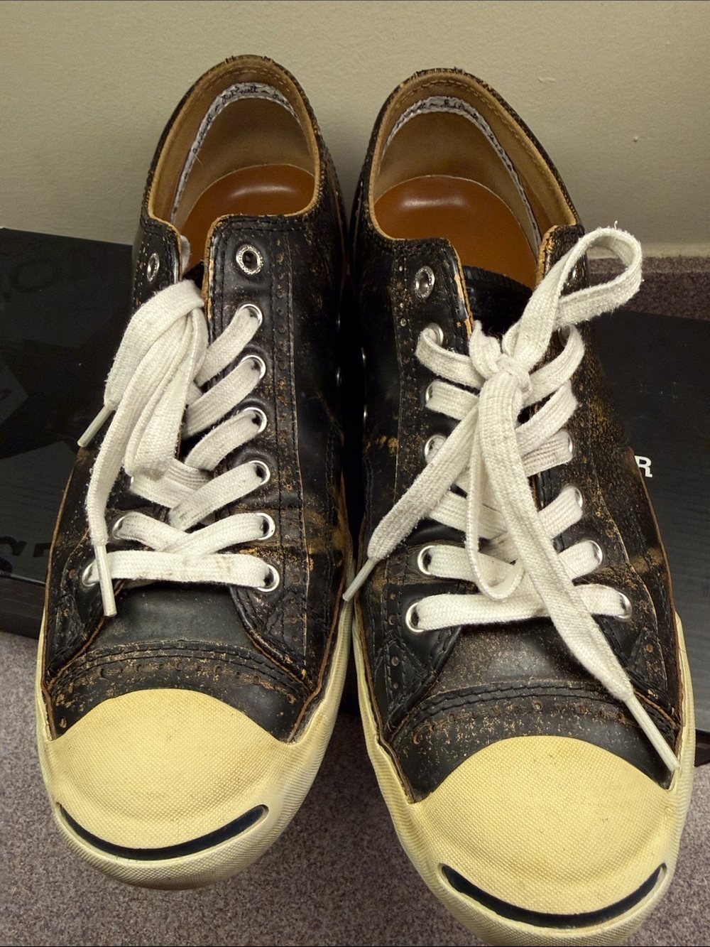 Converse Black Leather Low-Top Sneakers with Cream Soles - Picture 3 of 3